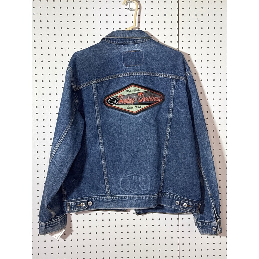 Levis 70507 Denim‎ Trucker Jacket Harley-Davidson Patches Mens Large Blue 90s